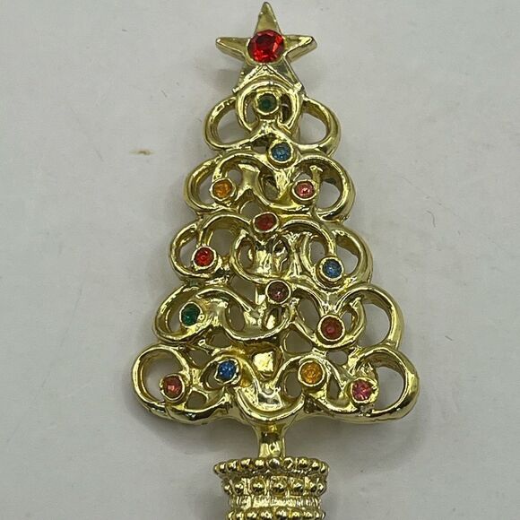 Lot of two Christmas Trees, gold tone with multi color stones - Picture 2 of 8